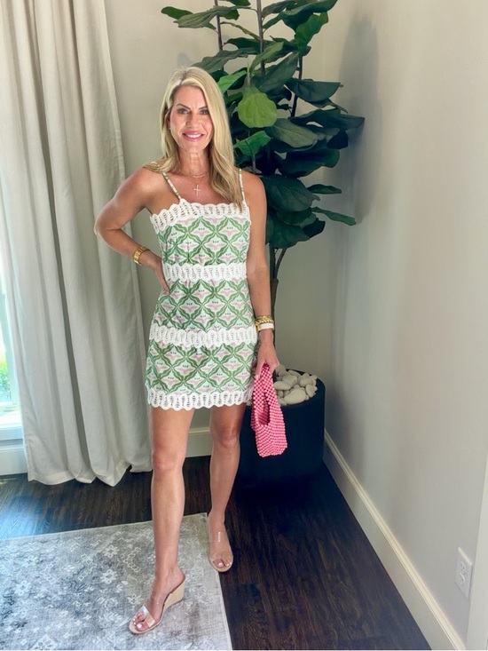 Dresses & Skirts - Green & White Crochet-Trim Mini Dress - Women's Summer Dress